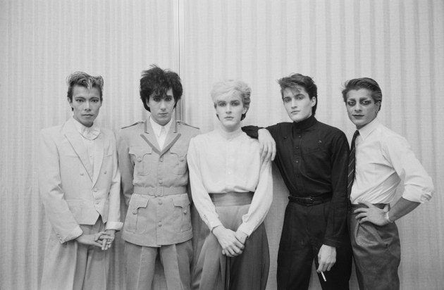 The Oil On Canvas line-up, December 1982: Masami Tsuchiya, Richard Barbieri, David Sylvian, Steve Jansen, Mick Karn. (Photo by Fin Costello/Redferns)